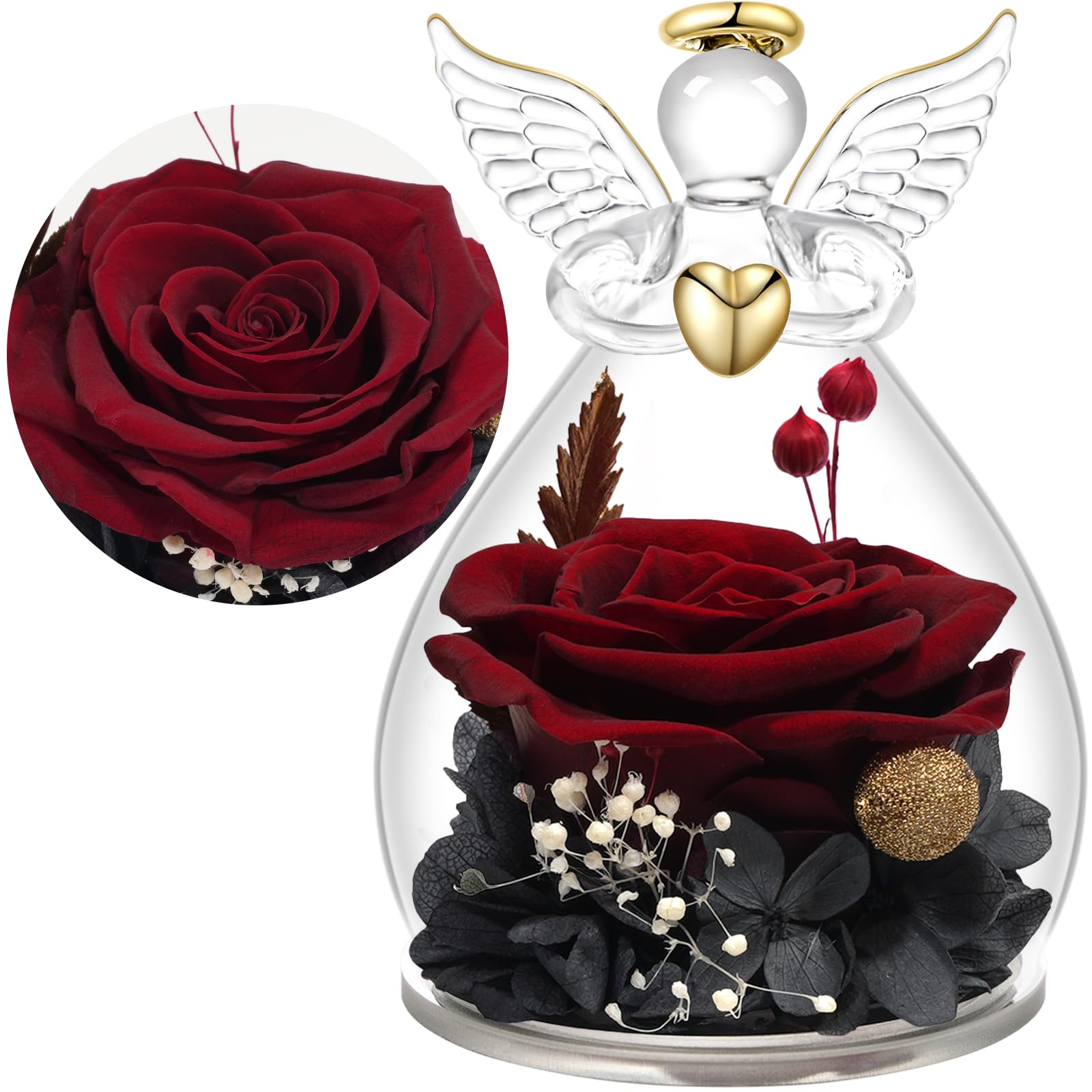 Yamonic Rosa Eterna Regalo Mujer,Rosa Eterna Natural Preservada con Figura Ángel Regalo Dia de la Madre, Flores Preservadas Regalos Cumpleaños Mujer Abuela, Regalos para mamá en el Día de la Madre — view 26