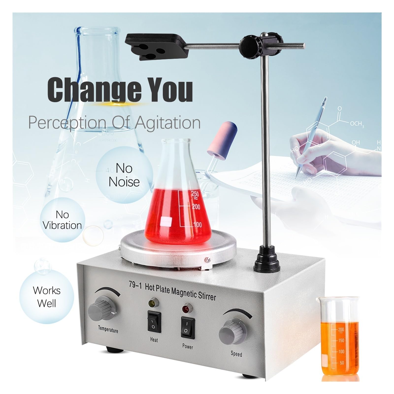 Mezclador De Control Dual Calefacción Laboratorio, Agitador Magnético Placa Caliente 250W Y 1000ml, Protección Fusibles Vibración Sin Ruido Remueve Bien