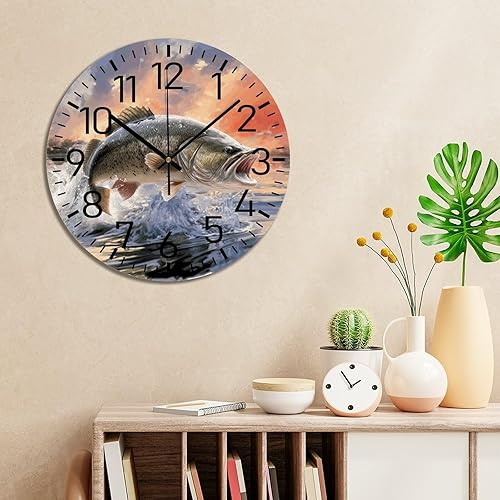 Miniatura 4 de Reloj de pared redondo de PVC de 10 pulgadas, con boca de lubina, funciona con pilas, sin tictac, reloj silencioso para sala de estar, cocina,