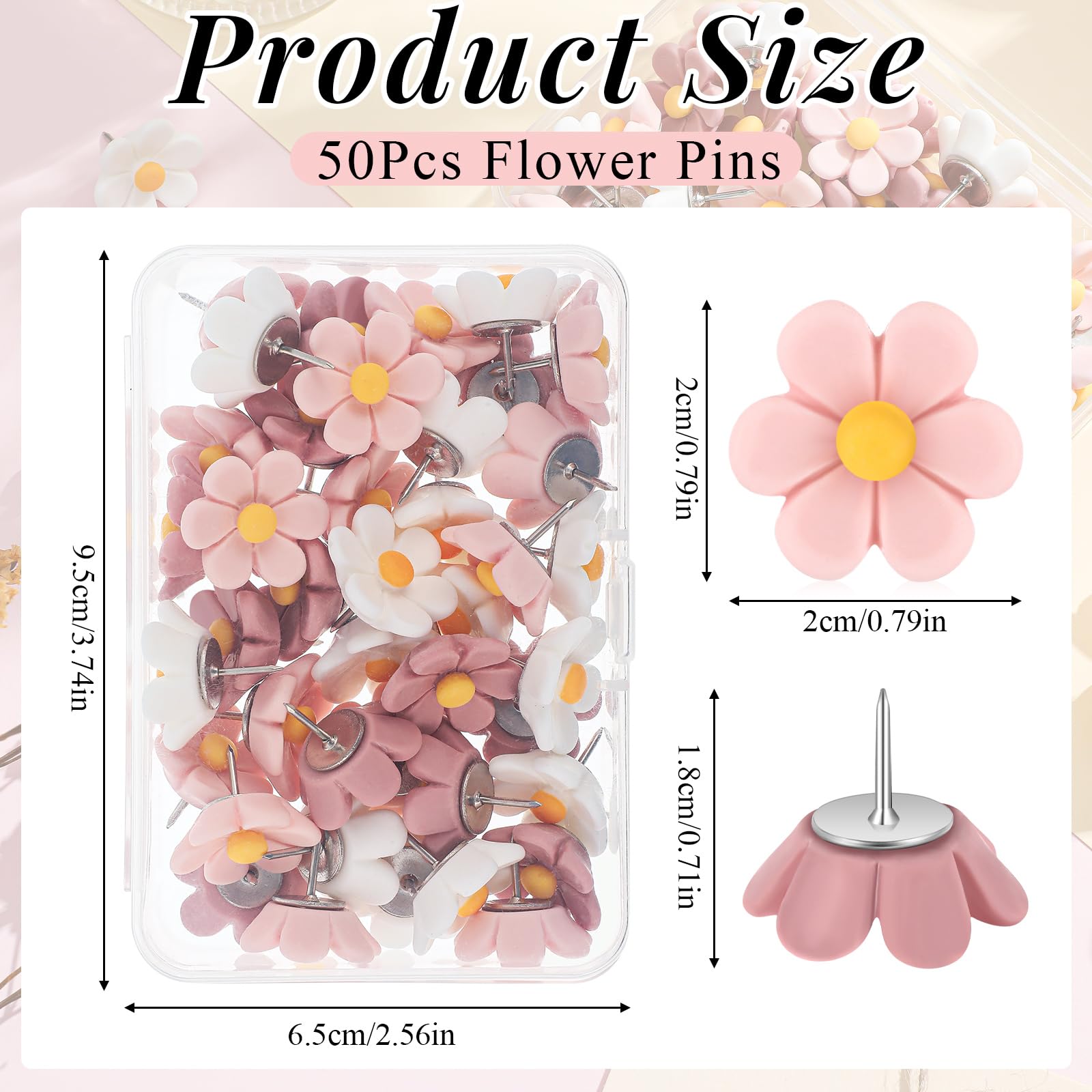 Flower Push Pins - Pink & White Floral -2 Flower Push Pins - Pink & White Floral -2