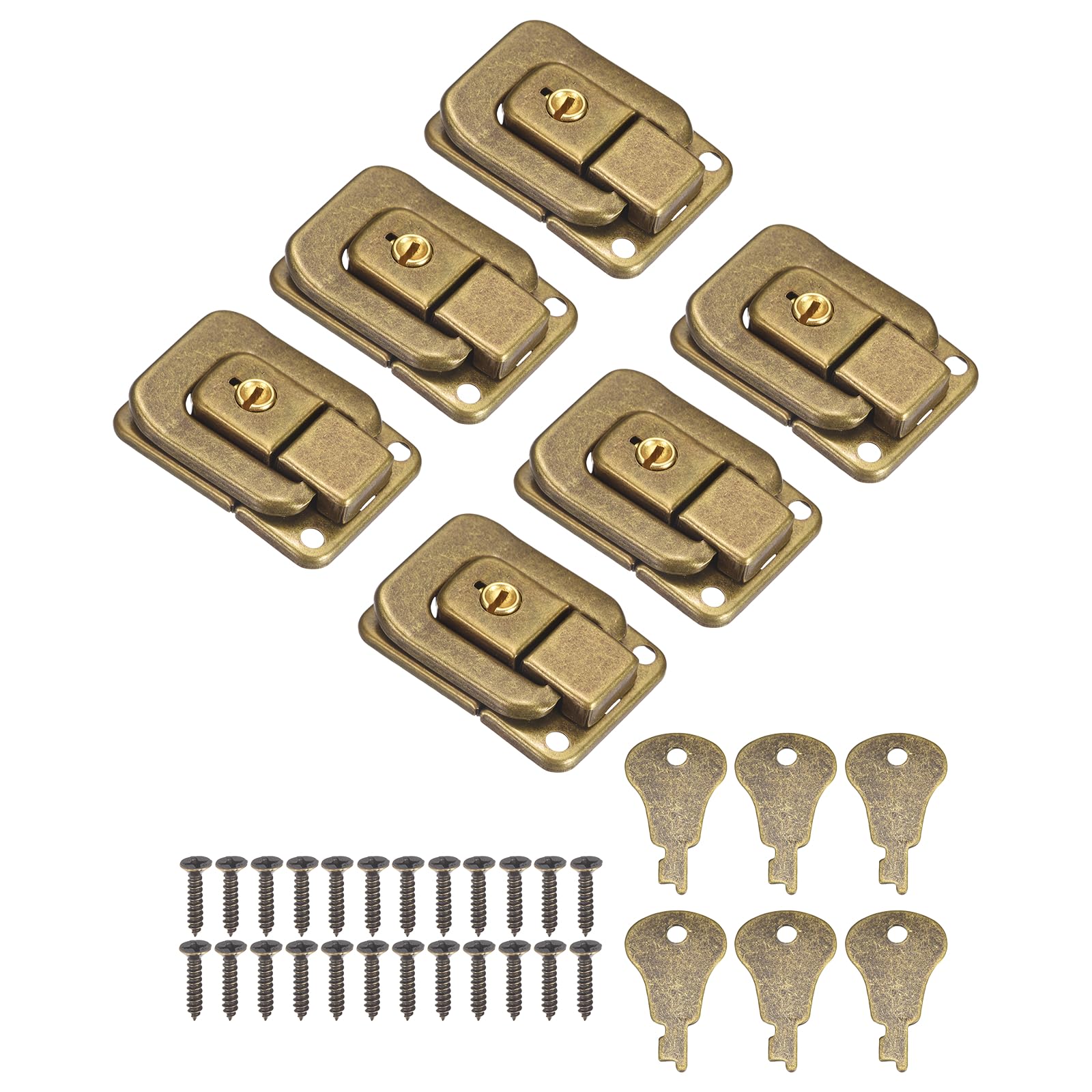 PATIKIL Suitcase Lock Hasp Set (Bronze) (6Pcs) Decorative Metal Toggle Catch Latch with Screw and Key Suit for - Suitcase/Jewelry Boxes/Wooden Case/Luggage
