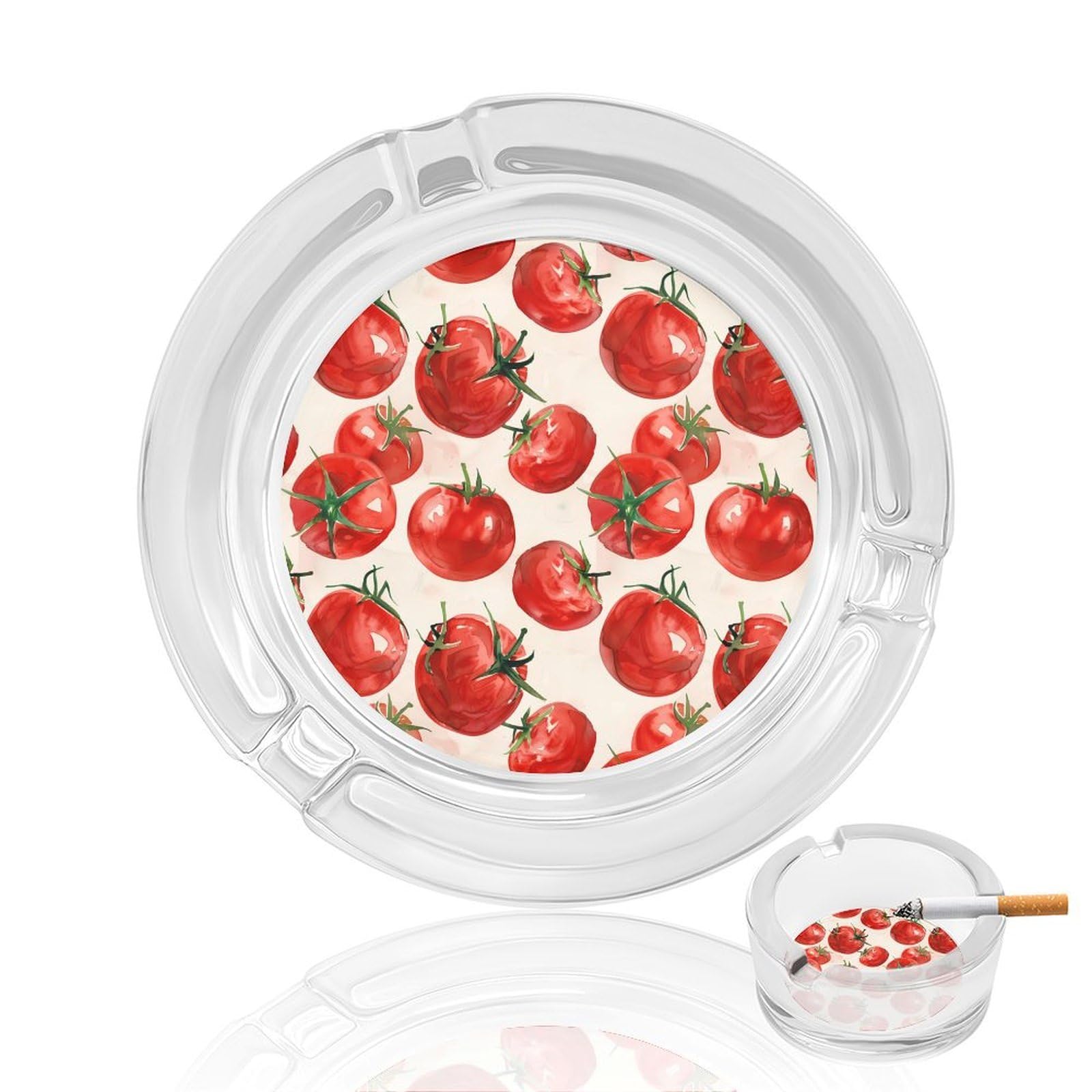 Tomatoes Watercolor Ashtray Portable Round Glass Outdoor Ash Tray for Home Office Garden Pub
