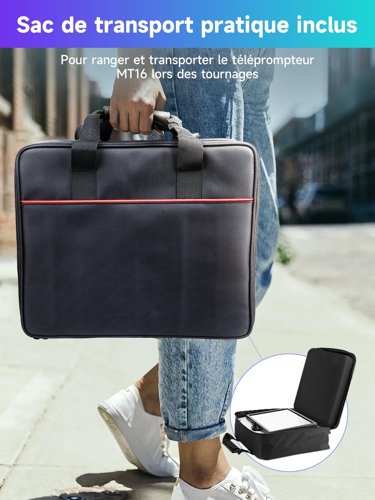 Moman MT16 Prompteur téléprompteur 16" compatible avec iPad/tablette/smartphone avec application et enregistrement à distance des appareils photo reflex numériques/caméras vidéo, prompteur vidéo