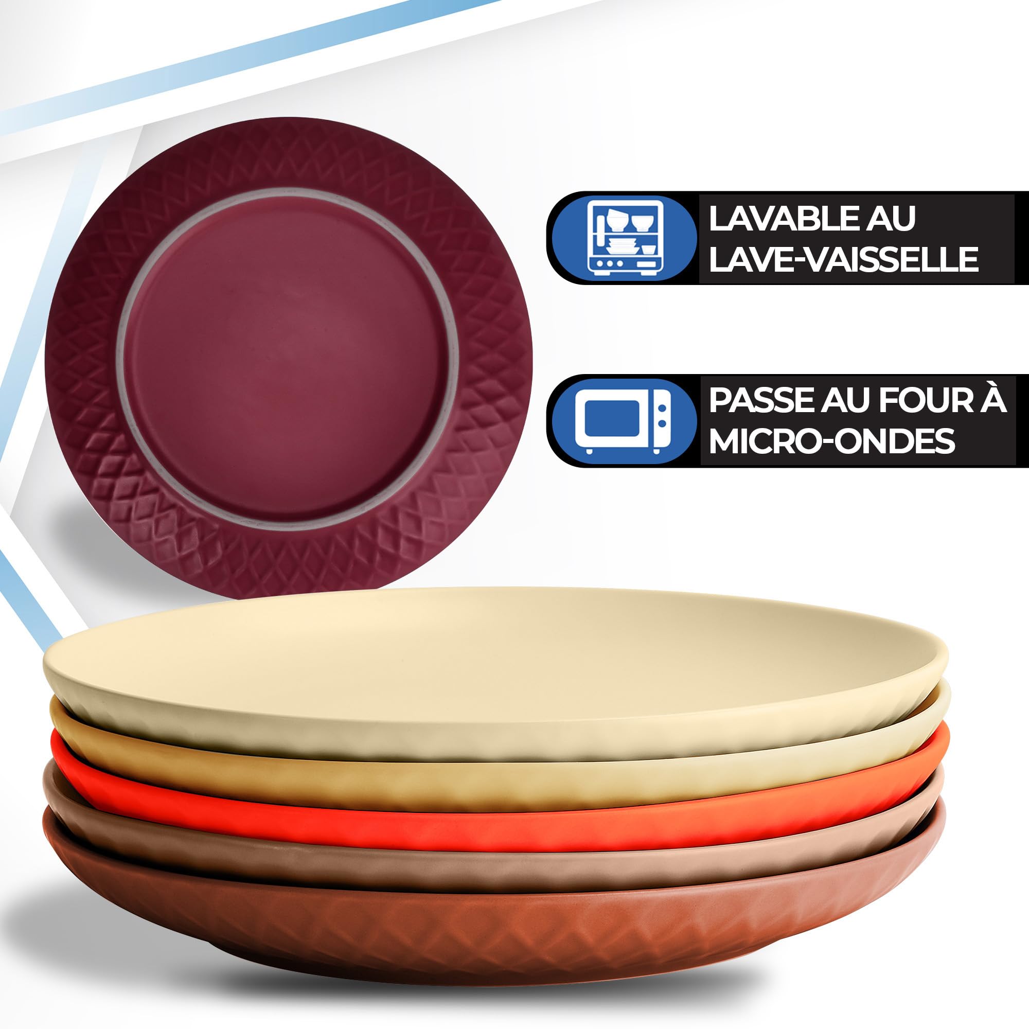 MIAMIO - lot de 6 assiettes céramiques 26 cm Palmanova (Rouge) pour cuisine | Assiettes en céramique pour repas et desserts, 26 cm, Palmanova (Rouge). Pratique pour les repas et boissons à la maison.