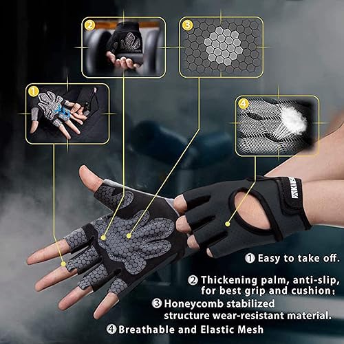 Miniatura 2 de LIFECT Guantes de entrenamiento transpirables esenciales, para levantamiento de pesas, guantes de ejercicio sin dedos con espalda abierta curvada,