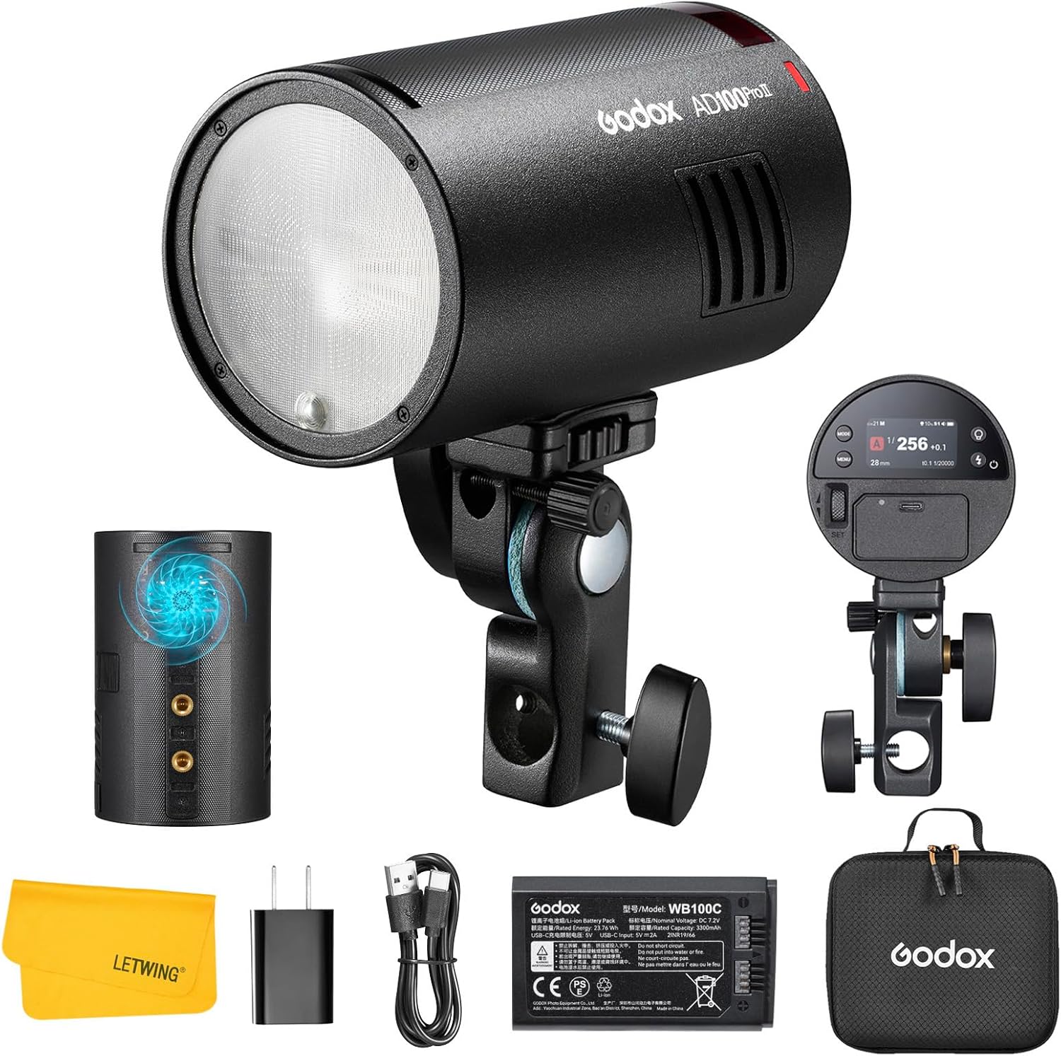 Godox AD100 Pro II AD100ProII Pocket Flash Strobe, 100Ws 2.4G TTL Strobe Light HSS 1/8000s, One-Touch Sync with X3/X3Pro, 2850mAh Li-ion Battery, 490 Full Power Flashes, 10 Brightness Levels