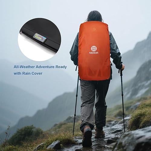 Miniatura 6 de Mochila de senderismo de 60 L resistente al agua Mochila de camping con cubierta de lluvia, mochila grande de viaje al aire libre para hombres y