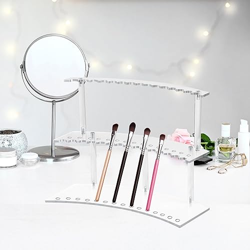 Miniatura 6 de DUYIY Soporte organizador acrílico de 30 ranuras para bolígrafos y brochas de maquillaje, soporte de exhibición desmontable de 2 niveles para