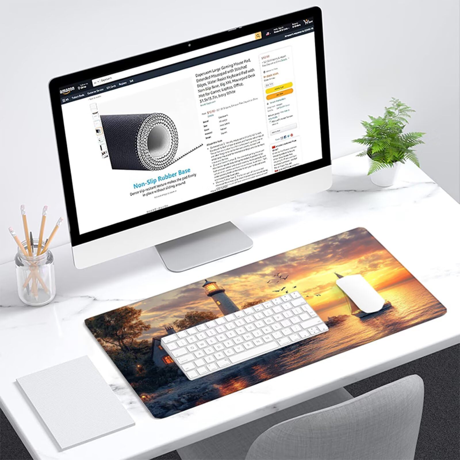 Alfombrilla Ratón Atardecer Alfombrilla Escritorio Faro Mouse Pad Gaming Duradera, Mouse Pad Grande Gaming Mejora Precisión y La Velocidad, Desk Mat para Jugadores, PC, Oficina 1600x800x3mm Y2-101