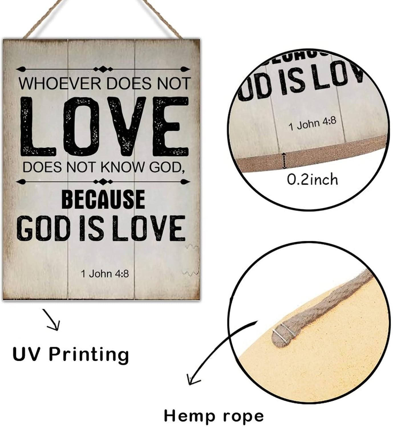 Vintage Wood Sign Whoever Does Not Love Does Not Know God Because God is Love Wood Plaque Art Sign Inspirational Quote Wood Wall Art Sign Farmhouse Wood Signs Wall Decor 18x24in
