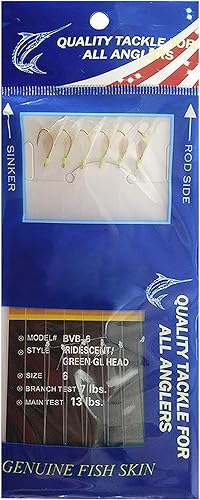 Vista 17 de Aparejos de pesca de agua salada, 10 paquetes de aparejos de pesca de surf con piel de pescado, anzuelos de pesca de plumas giratorias, cuentas