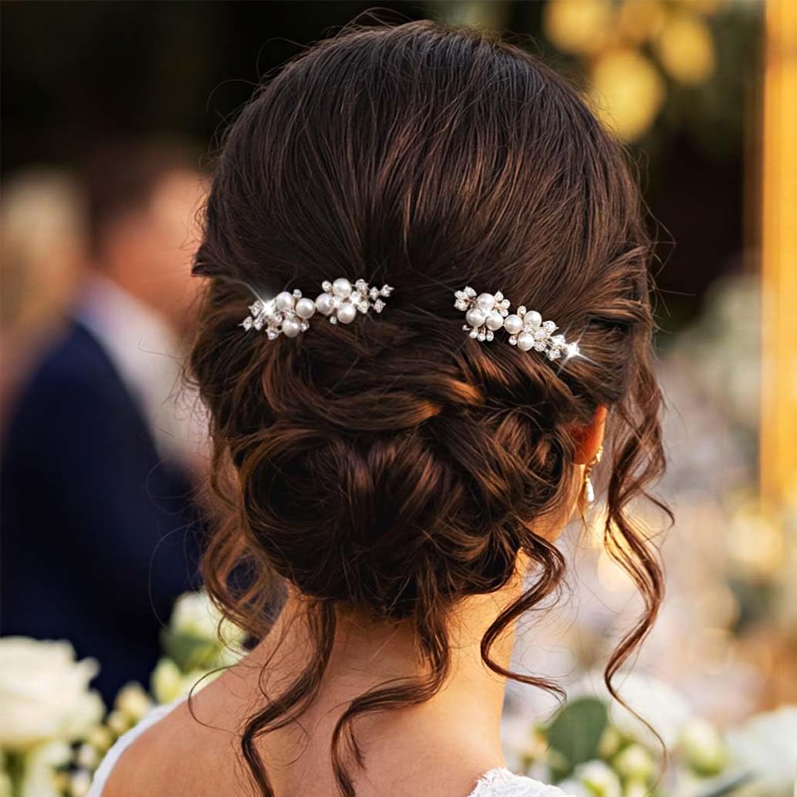 2 Piezas Peines para el Pelo de Novia Perla Diamante Peine para el Cabello Elegante Nupcial Accesorios de Cabellos para Mujeres y Niñas Dama de Honor Bodas Noche Fiesta (Plata)