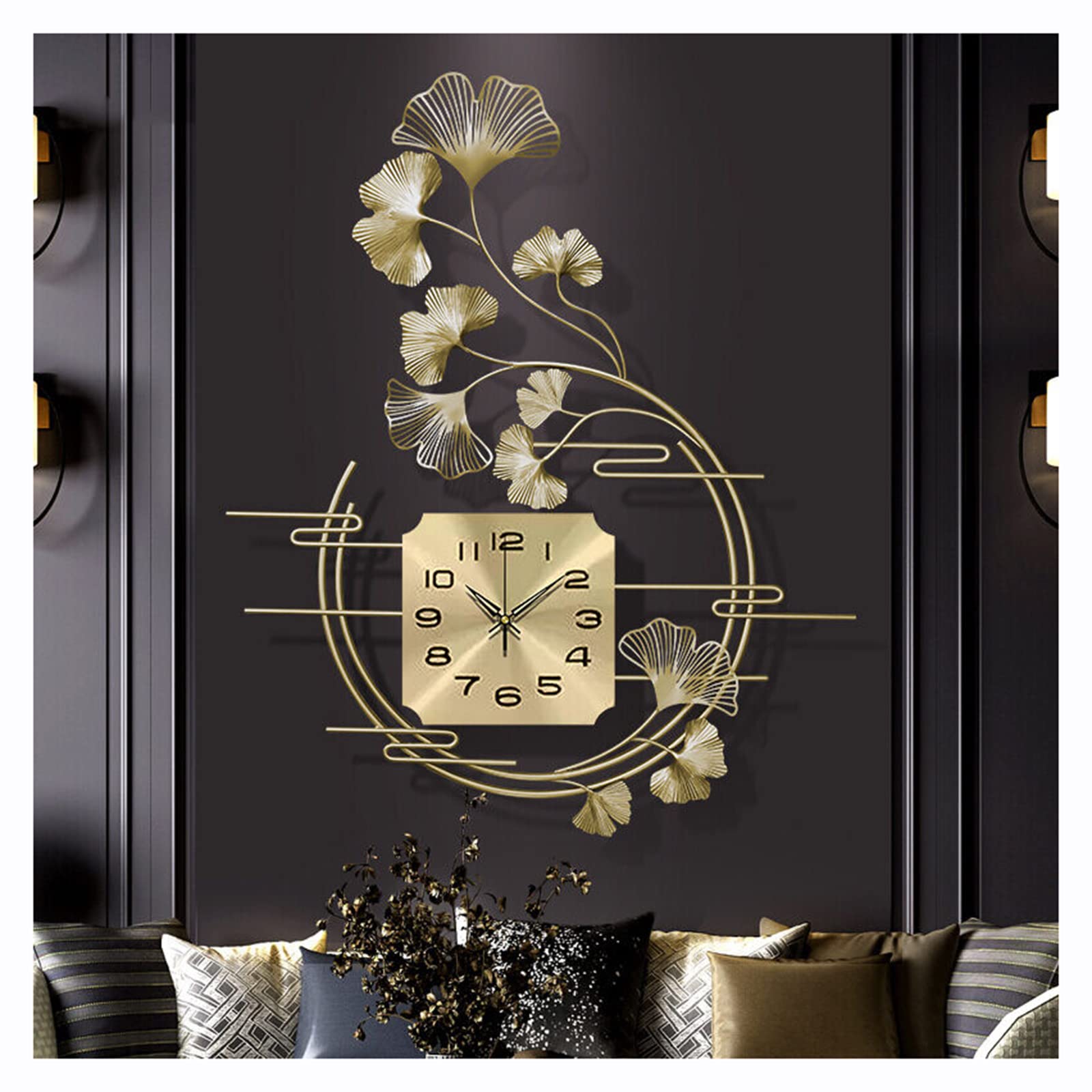 Horloges murales à quartz silencieuse sans tic-tac avec ginkgo 3D - 5