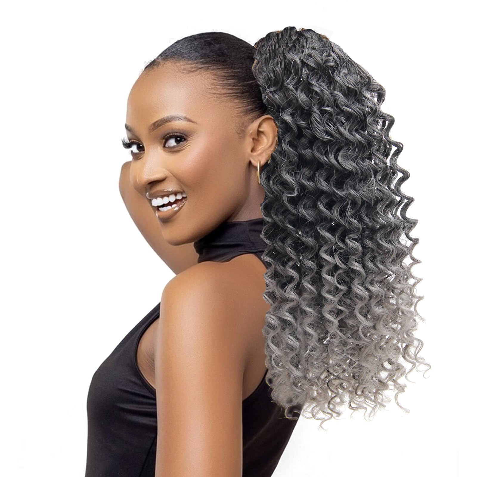 YXCHERISHAIR Ponytail Extension,Curly Wavy Ponytail Ombre Blonde Drawstring Ponytail Hair Extensions for Women Natural Wavy Synthetic Hairpiece for