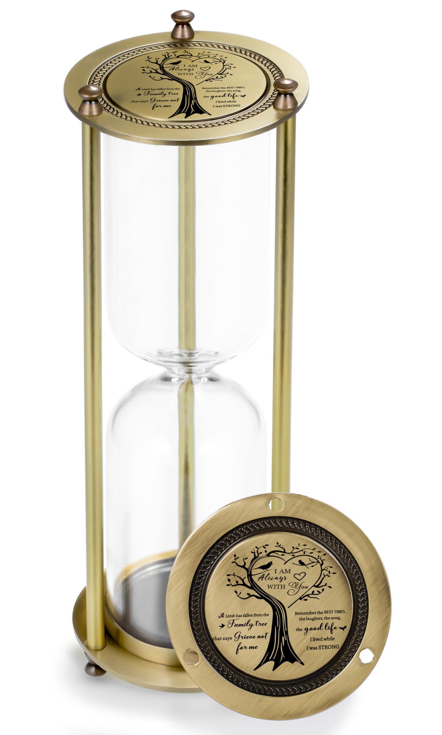 Gredstar Wide Neck Hourglass Ashes Holder - I Am Always with You Fillable Cremation Urn Memorial Sand Timer with Sifter, In Loving Memory Sympathy Gift (Empty)