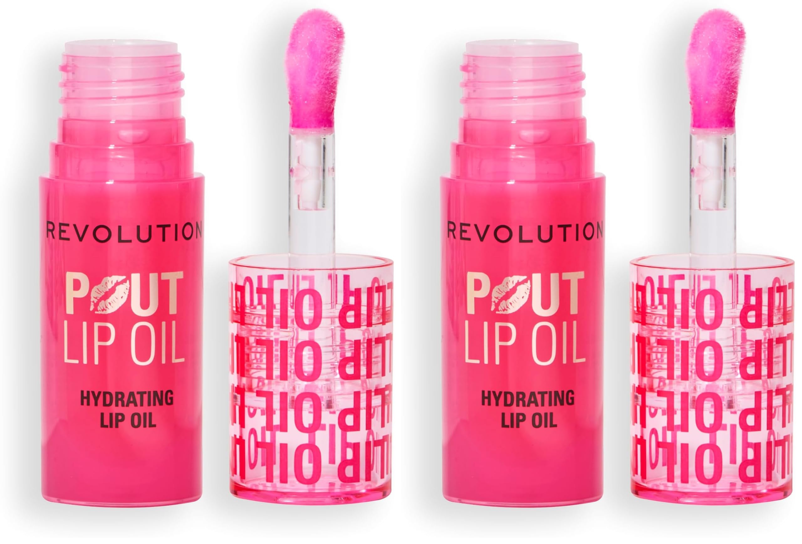 Revolution Beauty London, Pout Lip Oil, Nourishing Tinted Lip Oil, High Shine, Non-Sticky Finish, Vegan & Cruelty-Free, Watermelon Pink, 0.13 oz (Pack of 2) 0.13 Fl Oz (Pack of 2)