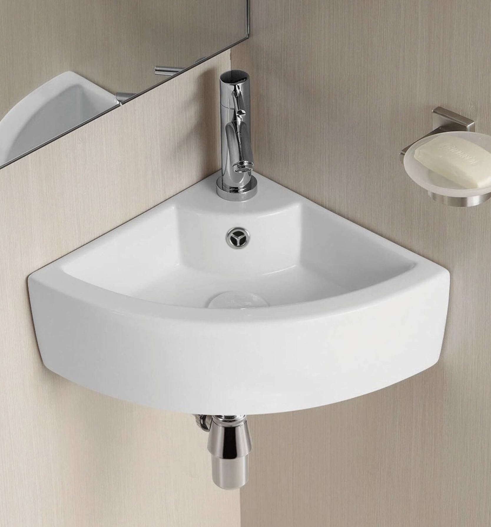 Piccolo lavabo da bagno compatto a parete (lavabo) senza rubinetto