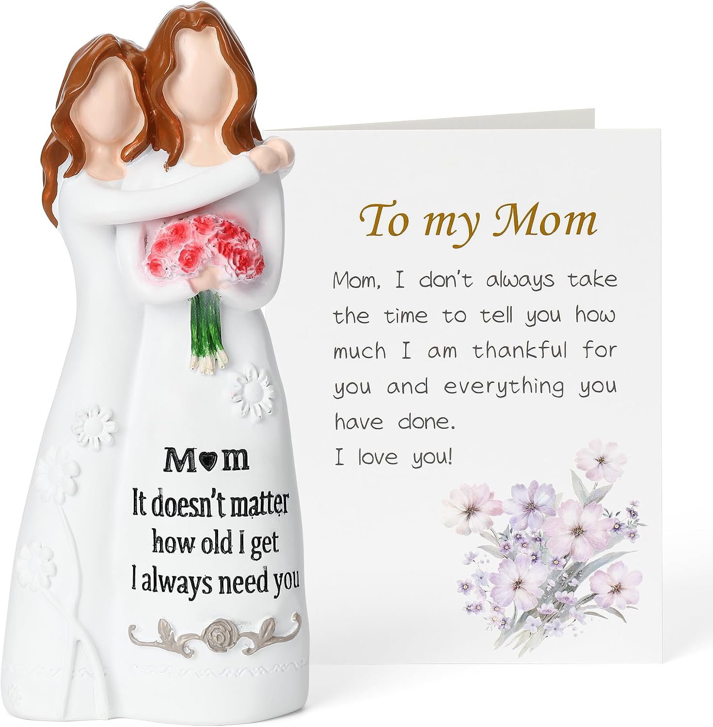Ocosy Mother Daughter Figurine from Daughter, Sentimental Keepsake, Mom Birthday Gifts, Decorative Sculpture, Red Flower