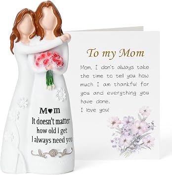 Ocosy Mother Daughter Figurine from Daughter, Sentimental Keepsake, Mom Birthday Gifts, Decorative Sculpture, Red Flower