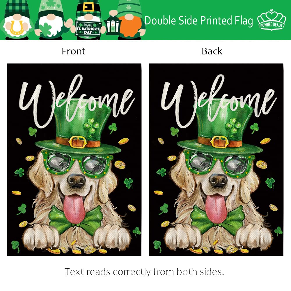 CROWNED BEAUTY Gartenflagge St. Patrick's Day - 30,5x45,7 Cm, Doppelseitig, Golden Retriever