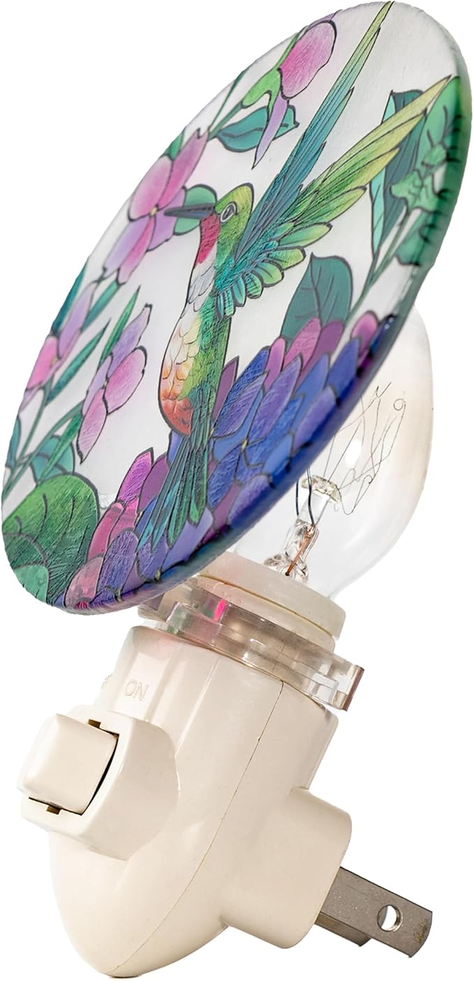 VOUWOWOX Hummingbird Stained Glass Night Light Made with Real Glass Floral Design Green Bird Bulb Included Decorative for Bedroom Bathroom Hallway (Oval Shape) photo 3