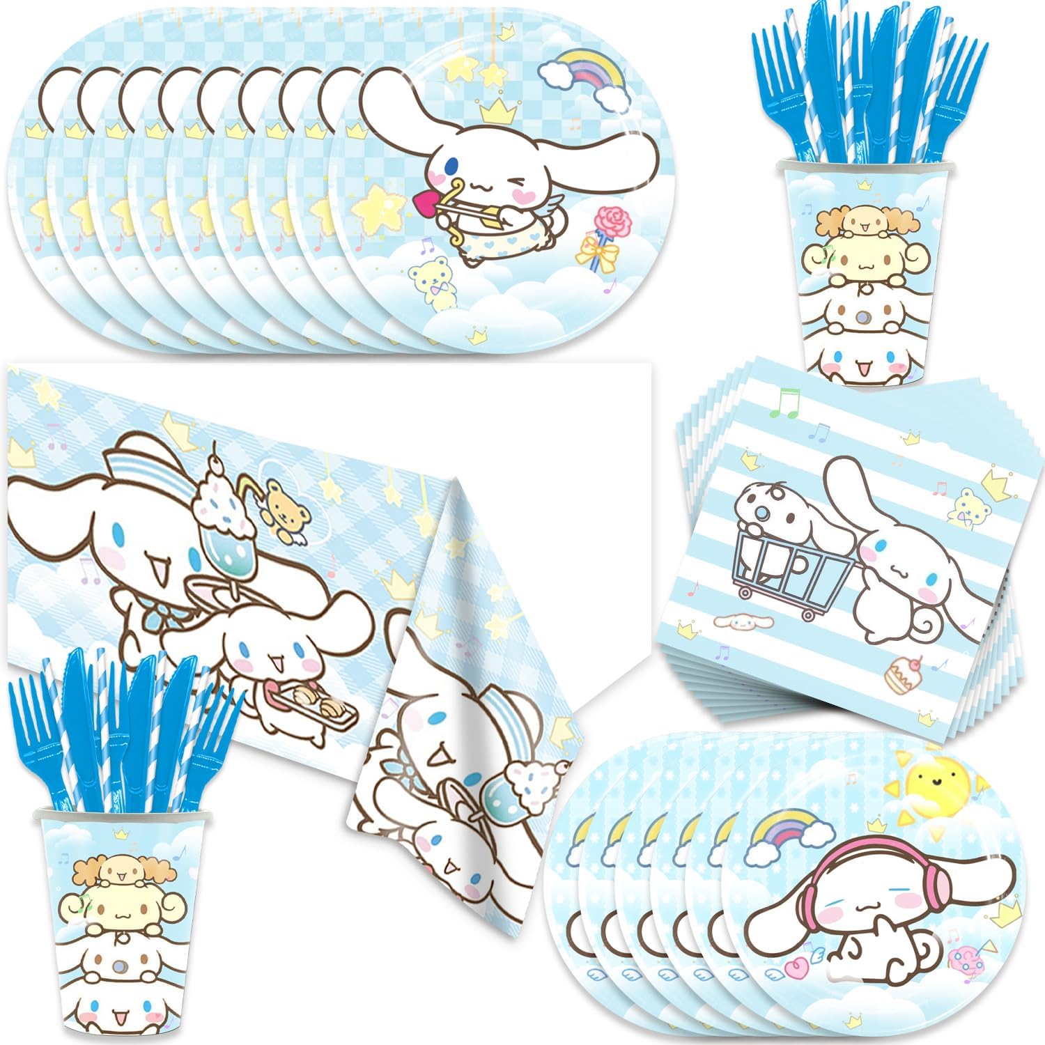 141Pcs Cinna-morolls Parties,Cinna-morolls Party Tableware Party Disposable Dinnerware Plates Cups Napkins for Cinna-morolls Baby Shower Party Decoration Supplies,Serves 20