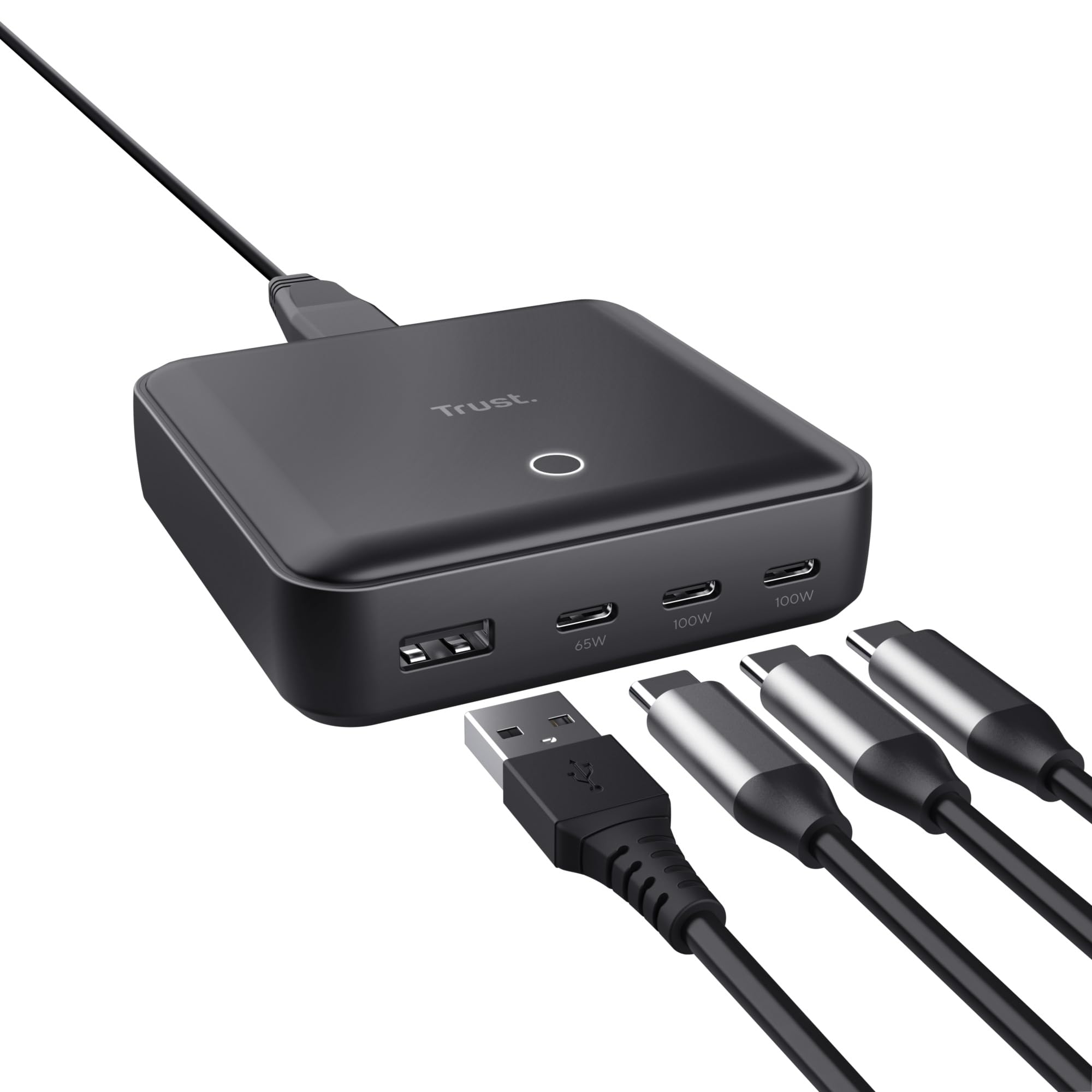 Trust Maxo 100W Multipresa USB C, Caricatore USB-C x3 USB-A x1 | Cavo di Alimentazione 1,5 m, Hub Stazione di Ricarica USB Multipla per iPhone Samsung Galaxy Tablet Laptop
