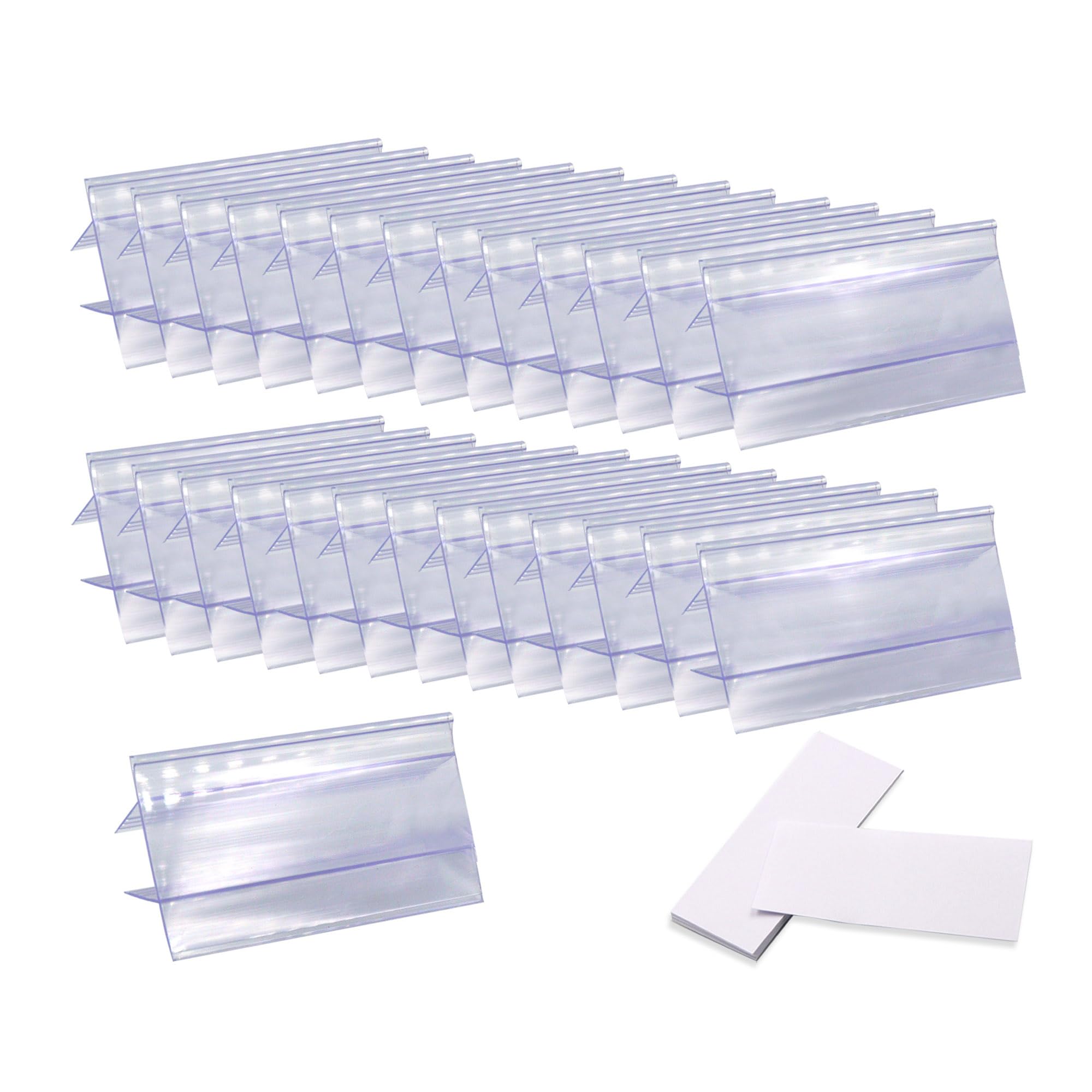 60 Pack Shelf Label Holder with Paper Inserts, Clear Plastic Price Tag Holder Suitable for 15-18mm Wooden Shelving, PVC Clip on Labels for Supermarket Retail Sign, 3.1 x 1.8in (Big)