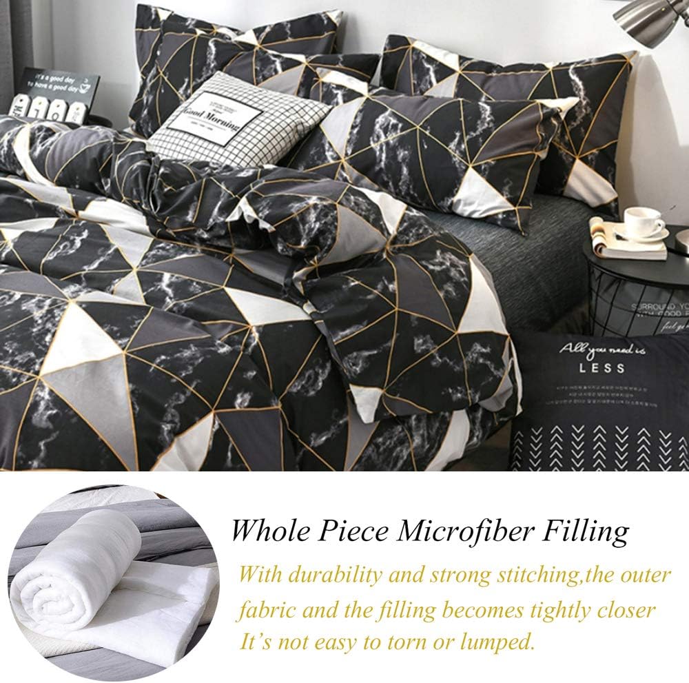 Amаzоn Crаzу 🔥 Dеаlѕ Luxlovery Black Marble Comforter Set Queen Geometric Plaid Bedding Set Full White and Black Blanket Quilts Black with Gold Line Bedding Comforter Sets for Men Boys Adults Women