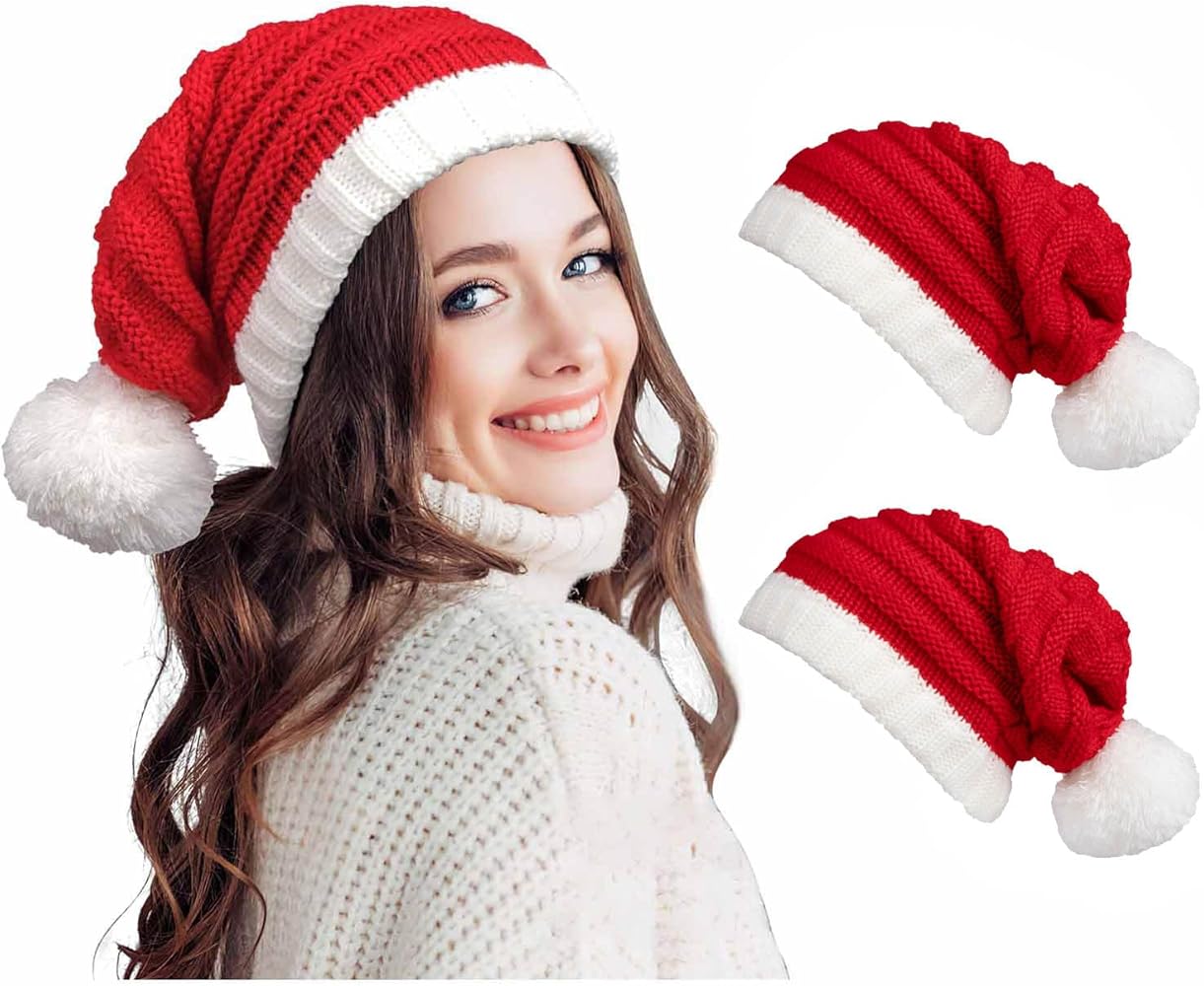Amazon.com: Red Santa Hat Christmas Xmas Party Knitted Hat Santa ...