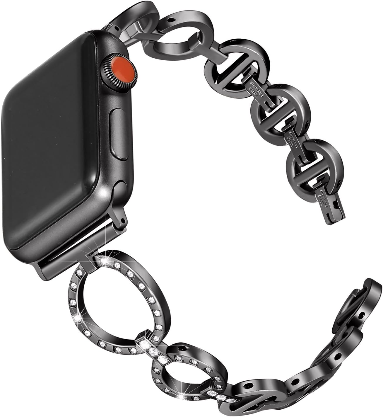 Secbolt 38mm/40mm Bling Bands Compatible Apple Watch Series 4 40mm, Series 3/2/1 38mm, Women Iwatch, Stainless Steel O-Link Band Strap, Black