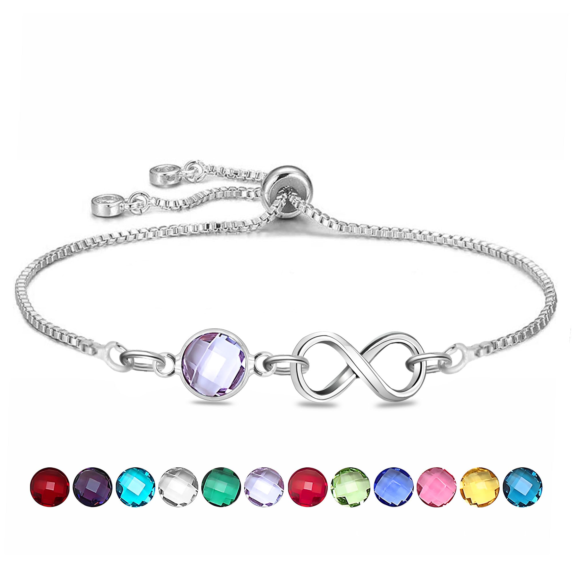 HEYEJET Silber Unendlichkeit Armbänder mit Geburtsstein Kris