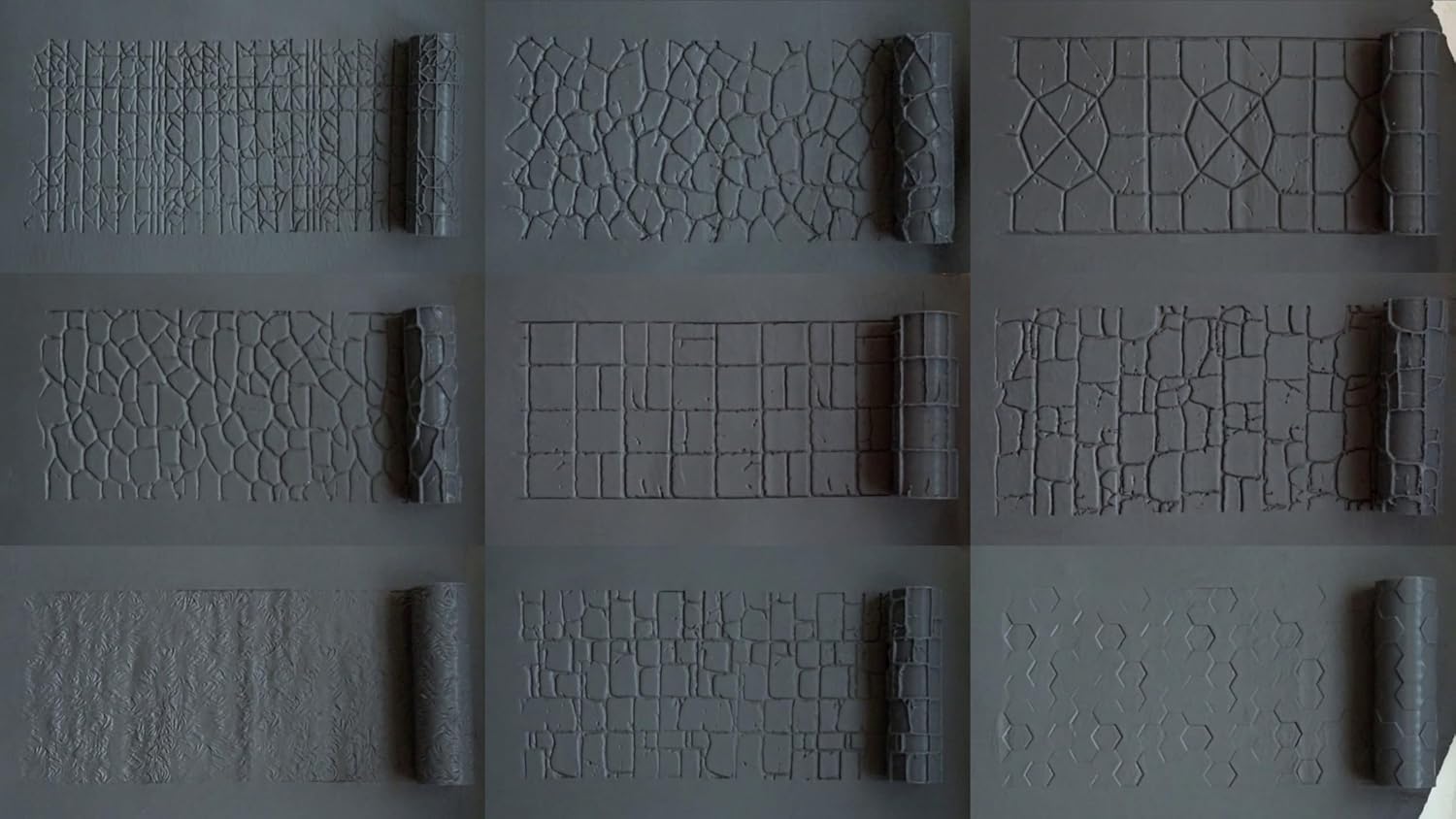 地形テクスチャローラーセット D&amp;D、ウォーゲーム、バトルマット、卓上、ダンジョンズアンドドラゴン用、ミディアム、ホワイト。