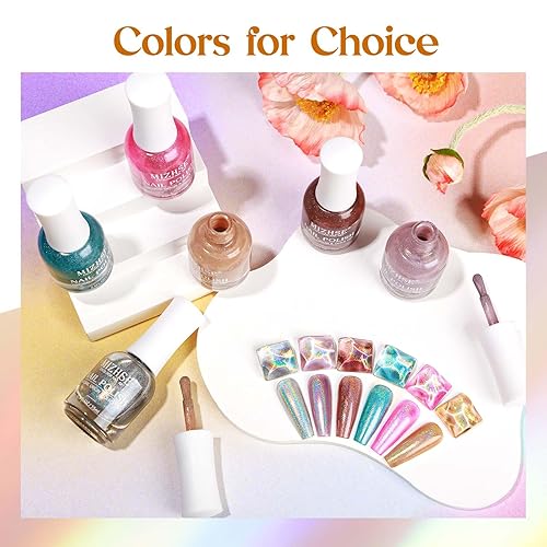 Miniatura 7 de MIZHSE Esmalte de uñas holográfico, esmalte de uñas marrón claro con purpurina, secado al aire rápido, 0.5 fl oz0.5 fl oz, pigmento de uñas de alto