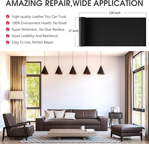Miniatura 4 de Parche de reparación de cuero, cinta de reparación de cuero autoadhesiva de 17 x 120 pulgadas, parches de cuero grandes para sofás, muebles,