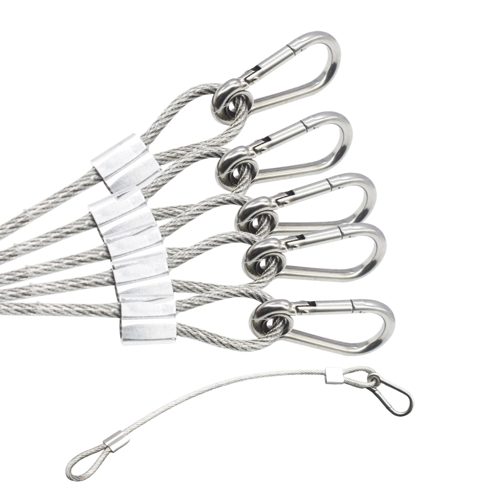 5 pcs 12 inch Vinyl Cover Coated Stainless Steel Wire Rope Lanyard Cable Tether Safety Strap with Hooks and 2 Loops (4mm Thickness), Clear
