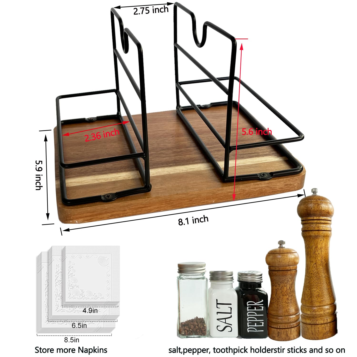 Servilleteros para mesa de cocina, dispensador de servilletas vertical giratorio de madera | Eso puede contener sal y pimienta rústico servilletero para cocina, comedor, mesa, decoración de cejas, acacia