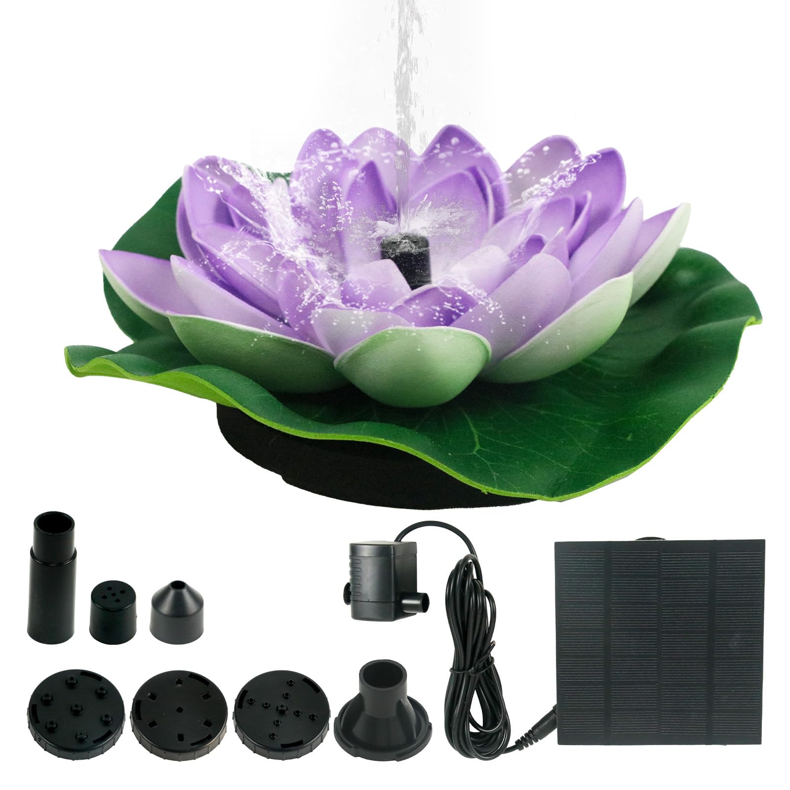 1.2W Solar Water Pump Fountain with 5 Nozzles Solar Fountain for Garden Pond Bird Bath Fish Tank Water Feature Pool Outdoor Décor (Purple)
