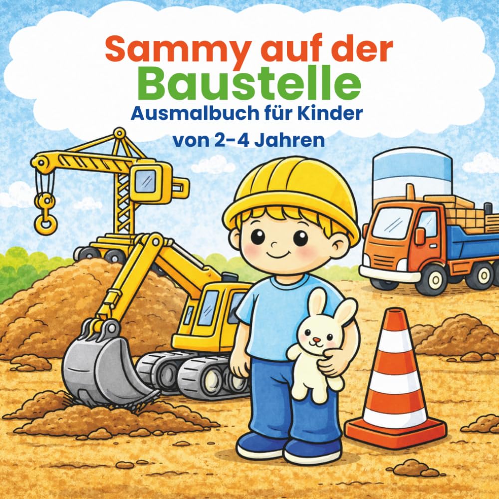 Sammy auf der Baustelle – Ausmalbuch für Kinder von 2–4 Jahren: Einfaches Baustellen-Malbuch mit Bagger, Kran und Fahrzeugen – einfache Motive für ... – Ausmalbücher für Kinder 2–5 Jahre)