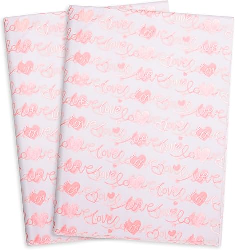 MR FIVE Papel de seda Salmon Love de 20 x 28 pulgadas, color blanco con diseño de corazón de amor para bolsas de regalo, papel de seda rosa para