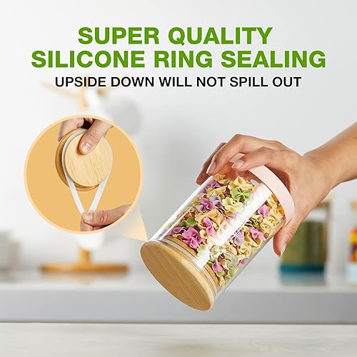 Miniatura 2 de Mfacoy Juego de 4 tarros de vidrio herméticos con tapas y cucharas de bambú, recipientes de vidrio de borosilicato de 17 onzas, recipiente