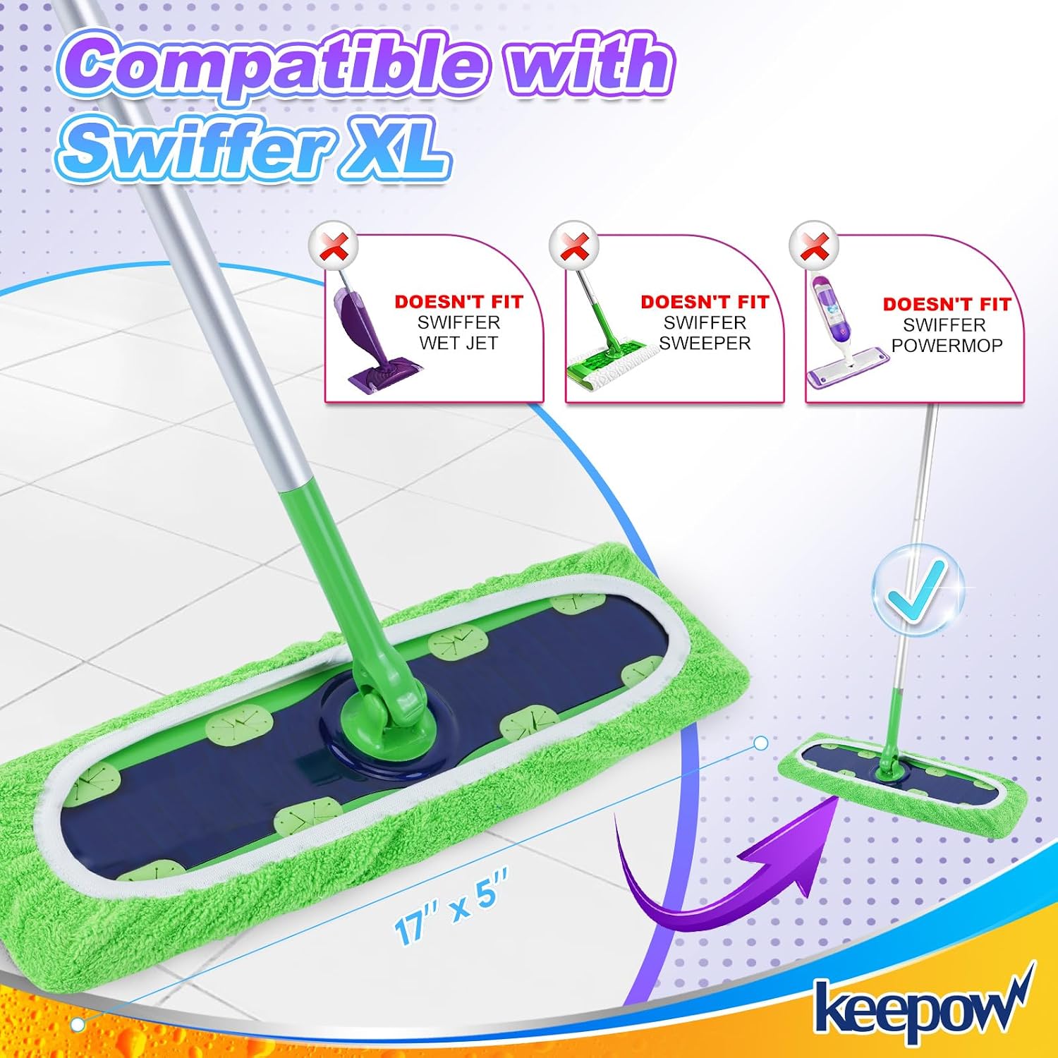 KEEPOW Reusable Mop Refill Pads Replacement Compatible with Swiffer XL image 2