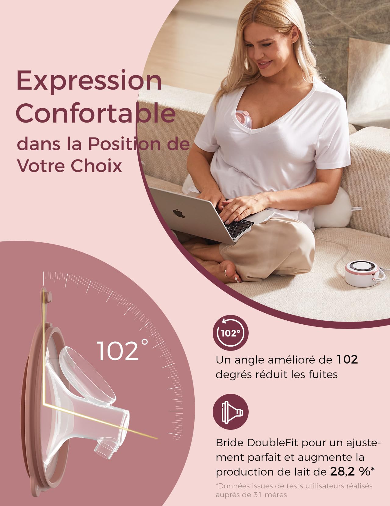 Momcozy V1 Pro Tire lait Electrique, Aspiration 300 mmHg, Collecteurs gradué 230 mL, Électrique mains libres silencieux, Tétons DoubleFit anti-fuite, 3 rythmes × 15 niveaux