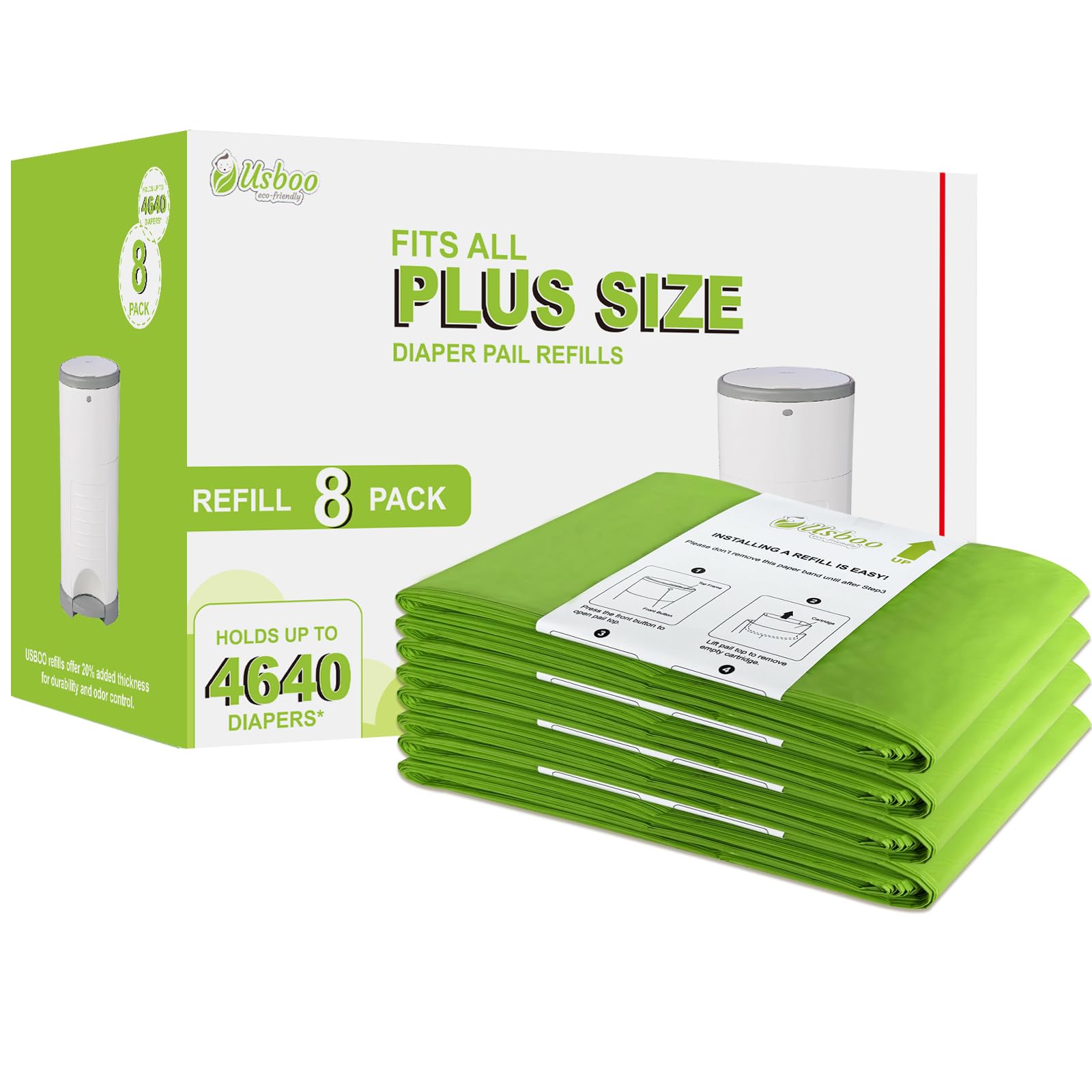 Refills Compatible with Dekor Plus Diaper Pail | 8 Pack | Disposable Diaper Pail Refill | Extra Thickness | Diaper Trash Bags | Cherry Blossom Scented | Holds up to 4640 Diapers