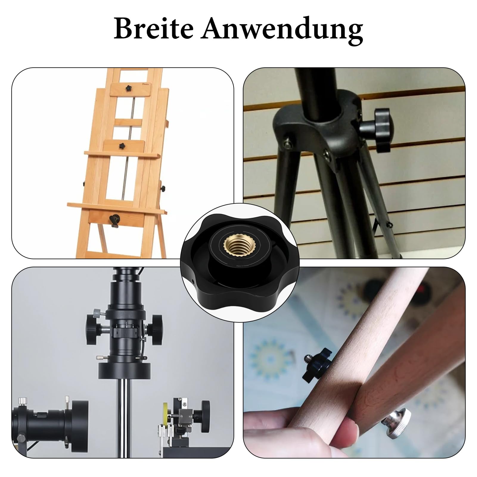 6 pezzi dadi a stella M6, perno filettato con manopola, dadi di serraggio a stella, diametro esterno 32 mm, nero, per mobili, elettrodomestici, strumenti