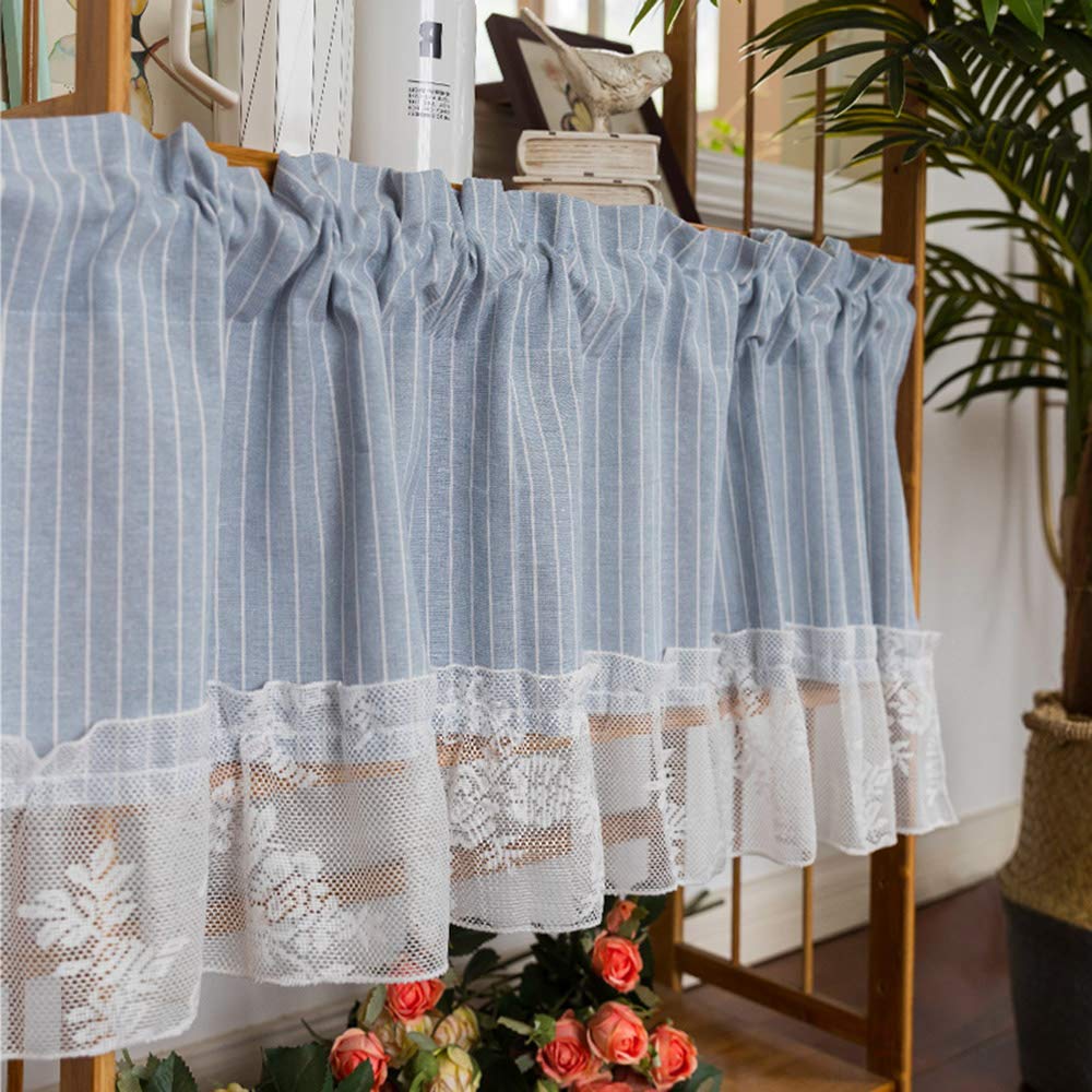 Cortina de cocina de lino rUrEu para embellecer ventanas bajas con un toque rural azul