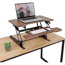 Mount-It! Height Adjustable Standing Desk Converter, Compact 30&rdquo; Wide Tabletop Standing Desk Riser with Gas Spring, Desktop Stand Up Workstation with Keyboard Tray Fits Monitor or Laptop, Dark Walnut