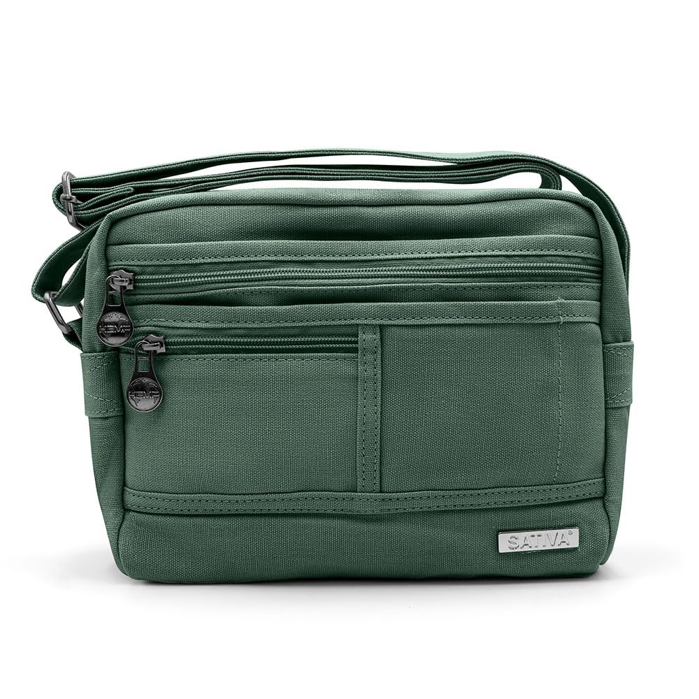 Sativa Unisex Khaki,Plum,Grey Hemp Smart Shoulder Bag Bags-Dark Green, 744231323681