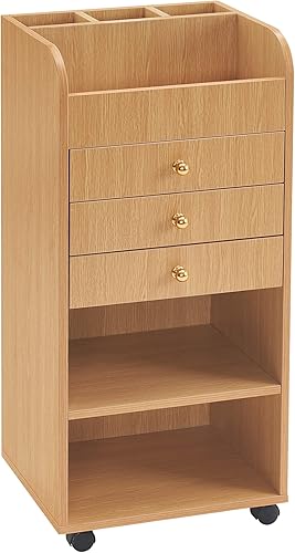 BarberPub Estación de utilidad de salón con ruedas peluquero estilista carrito rodante muebles de almacenamiento de spa 2034 roble