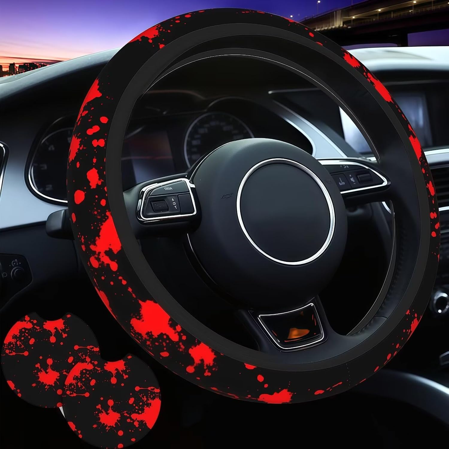 Strawberry Flowers Steering Wheel Cover - Strawberry Flowers Steering Wheel Cover Cute red Heart Breathable Universal for 14-15 Inch Anti-Slip Car 2 Pieces Car Coasters for Women